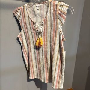 Tribal Multicolor Striped Blouse with Tassels